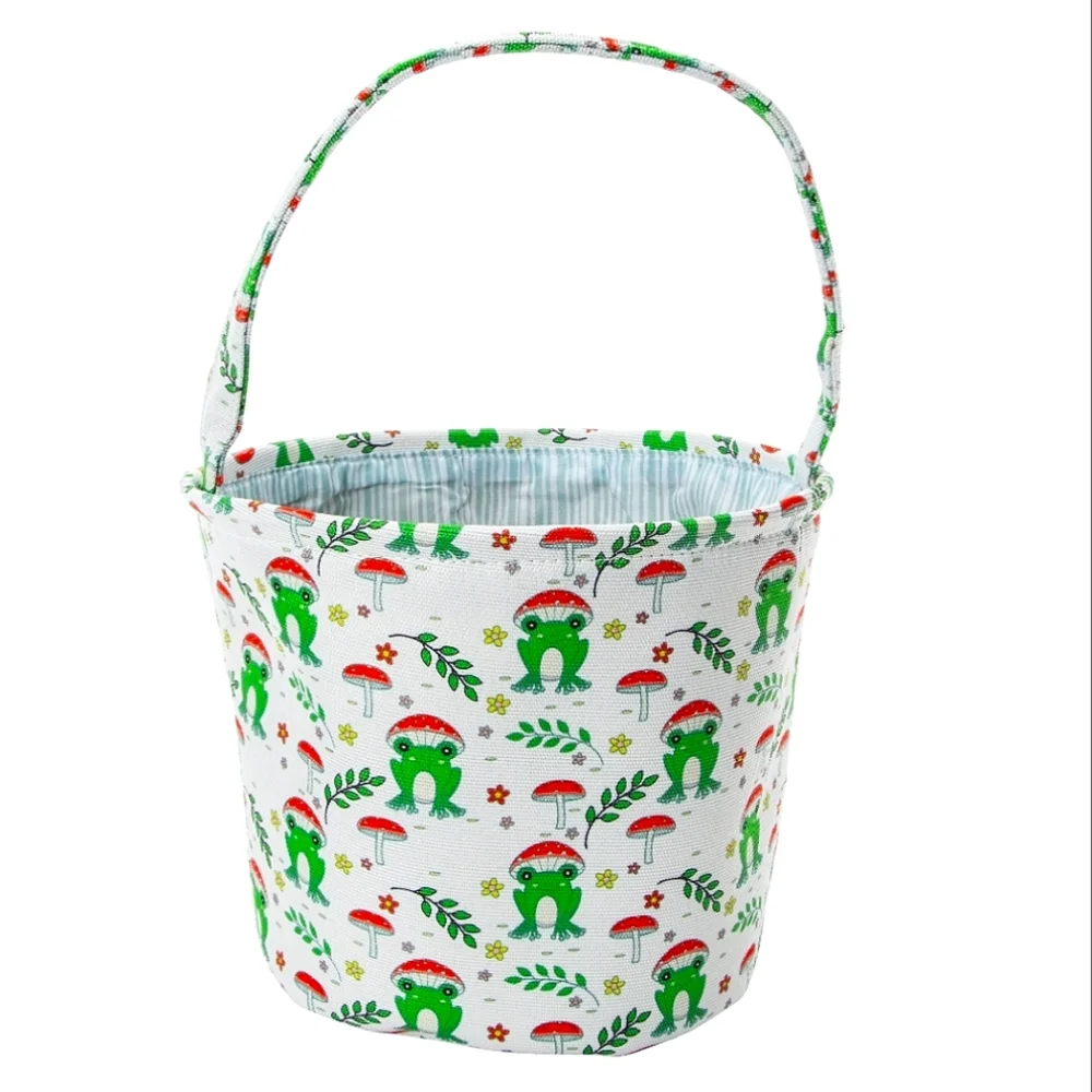 🐸🍄 Canvas Frog and Mushroom Basket with Handle 🍄🐸